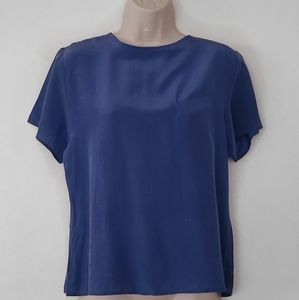Vintage 80s Blue Silk Blouse